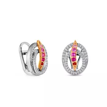 Серьги с 86 бриллиантами белое/красное золото 585