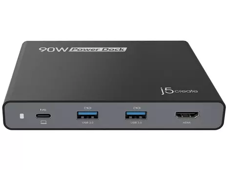 Док-станция j5create Built-in USB-C Travel Dock 90W (2xUSB 3.0, HDMI, USB Type-C). Черный USB-хаб JCDP392