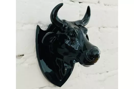 Настенная голова коровы эко-трофей (cowparade) черный 23x17x14 см.