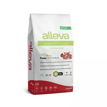 Alleva Equilibrium Sensitive Lamb Puppy Mini Medium сухой корм для щенков мелких и средних пород с ягненком - 5 кг повседневный супер премиум зерновые для щенков с ягненком породы мелкого размера мешок Италия 1 уп. х 1 шт. х 5 кг