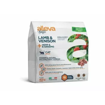 Alleva Holistic Cat Adult Lamb & Venison сухой корм для взрослых кошек с ЯГНЕНКОМ и ОЛЕНИНОЙ, коноплей и женьшенем - 400 г повседневный супер премиум беззерновые для взрослых с олениной для всех пород мешок Импортный корм 1 уп. х 1 шт. х 0.4 кг