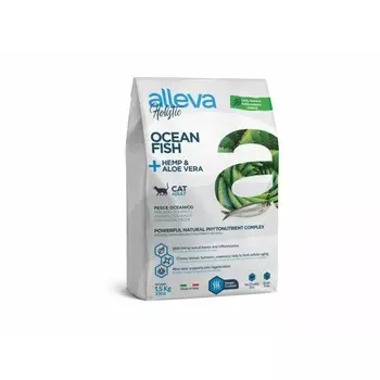 Alleva Holistic Cat Adult Ocean Fish сухой корм для взрослых кошек с океанической РЫБОЙ, коноплей и алое вера - 1,5 кг повседневный супер премиум беззерновые для взрослых с океанической рыбой для всех пород мешок Импортный корм 1 уп. х 1 шт. х 1.5 кг