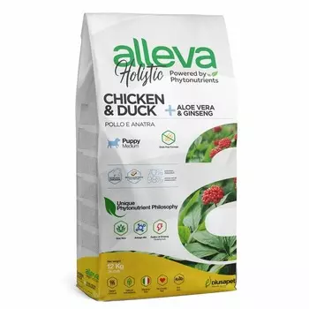 Alleva Holistic Puppy/Junior Chicken & Duck Maxi сухой корм для щенков и юниоров с КУРИЦЕЙ и УТКОЙ, алое вера и женьшенем - 12 кг повседневный супер премиум беззерновые для щенков с курицей породы крупного размера мешок Импортный корм 1 уп. х 1 шт. х 12 кг