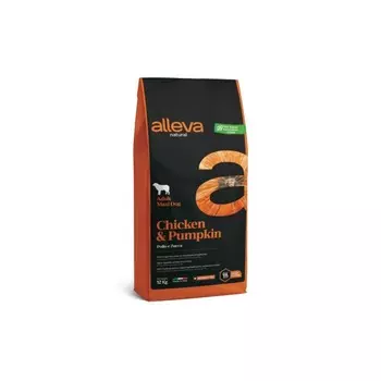 Alleva Natural Adult Chicken & Pumpkin Maxi сухой корм для взрослых собак с КУРИЦЕЙ и тыквой повседневный супер премиум низкозерновые для взрослых с курицей породы крупного размера мешок Импортный корм 1 уп. х 1 шт. х 12 кг
