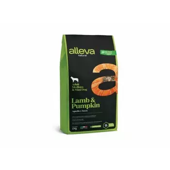 Alleva Natural Adult Lamb & Pumpkin Medium/Maxi сухой корм для взрослых собак с ЯГНЕНКОМ и тыквой - 2 кг повседневный супер премиум низкозерновые для взрослых с ягненком породы крупного размера мешок Импортный корм 1 уп. х 1 шт. х 2 кг
