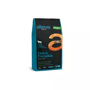 Alleva Natural Adult Medium Maxi сухой корм для взрослых собак, с рыбой и тыквой - 2 кг повседневный супер премиум без курицы для взрослых с рыбой для всех пород мешок Италия 1 уп. х 1 шт. х 2 кг