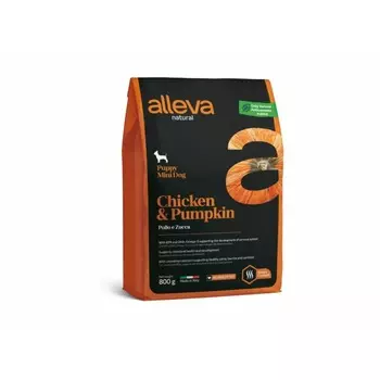 Alleva Natural Puppy Chicken & Pumpkin Mini сухой корм для щенков с КУРИЦЕЙ и тыквой - 800 г повседневный супер премиум низкозерновые для щенков с курицей породы мелкого размера мешок Импортный корм 1 уп. х 1 шт. х 0.8 кг