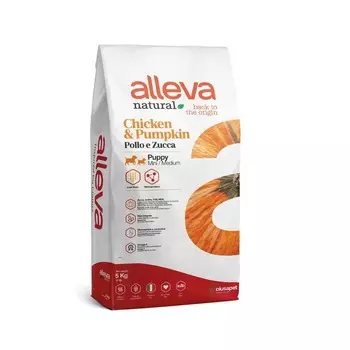 Alleva Natural Puppy Mini Medium сухой корм для щенков, с курицей и тыквой - 5 кг повседневный супер премиум зерновые для щенков с курицей для всех пород мешок Италия 1 уп. х 1 шт. х 5 кг