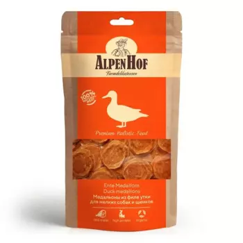 AlpenHof лакомство для мелких собак и щенков, медальоны из филе утки 50 г повседневный для щенков с уткой породы мелкого размера Китай 1 уп. х 1 шт. х 0.05 кг