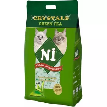 N1 Crystals Green Tea наполнитель силикагелевый Зелёный чай - 12,5л для всех возрастов мешок Китай 1 уп. х 1 шт. х 5 кг