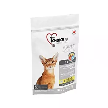 1st Choice Hypoallergenic сухой беззерновой корм для взрослых кошек при аллергии с УТКОЙ и картофелем - 350 г повседневный супер премиум беззерновые для взрослых с уткой мешок Импортный корм 1 уп. х 1 шт. х 0.35 кг