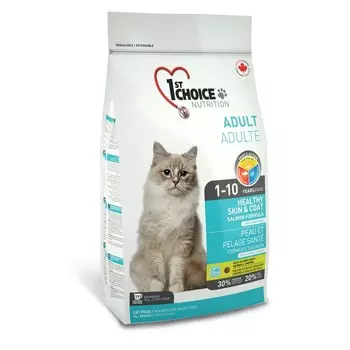 1st Choice Healthy Skin & Coat сухой корм для взрослых кошек для кожи и шерсти с ЛОСОСЕМ - 5,44 кг повседневный супер премиум для взрослых с лососем мешок Импортный корм 1 уп. х 1 шт. х 5.44 кг
