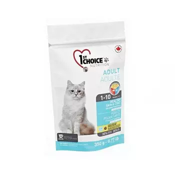 1st Choice Healthy Skin & Coat сухой корм для взрослых кошек для кожи и шерсти с ЛОСОСЕМ - 350 г повседневный супер премиум для взрослых с лососем мешок Импортный корм 1 уп. х 1 шт. х 0.35 кг