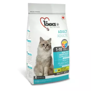 1st Choice Healthy Skin & Coat сухой корм для взрослых кошек для кожи и шерсти с ЛОСОСЕМ - 2,72 кг повседневный супер премиум для взрослых с лососем мешок Импортный корм 1 уп. х 1 шт. х 2.72 кг