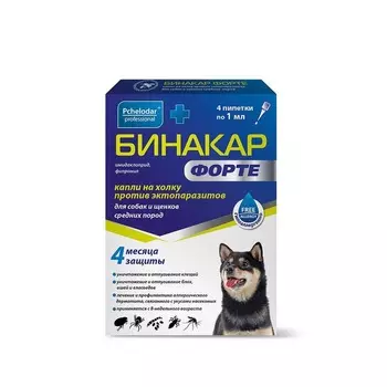 Agrobioprom Бинакар Форте капли на холку для собак и щенков средних пород, 1 мл для щенков Россия 1 уп. х 1 шт. х 0.001 кг