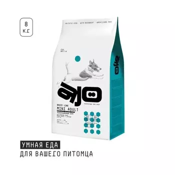 AJO Dog Mini Adult сухой корм для взрослых собак малых пород, с КУРИЦЕЙ и гречкой - 8 кг повседневный супер премиум для взрослых с гречкой породы мелкого размера мешок Российский корм 1 уп. х 1 шт. х 8 кг
