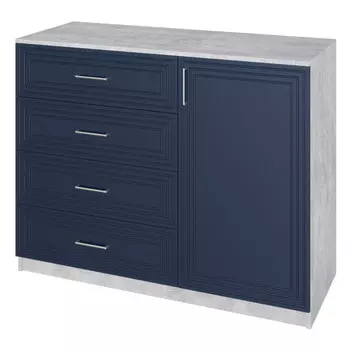 комод 1 дверь 4 ящика Trisha Base 934x1200x440мм МДФ/ЛДСП глубокий синий/цемент светлый