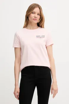 Хлопковая футболка Gant, розовый