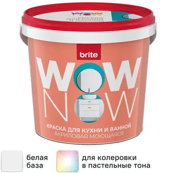 Краска для стен и потолков в кухне и ванной Wow Now полуматовая цвет белый база А 1 л