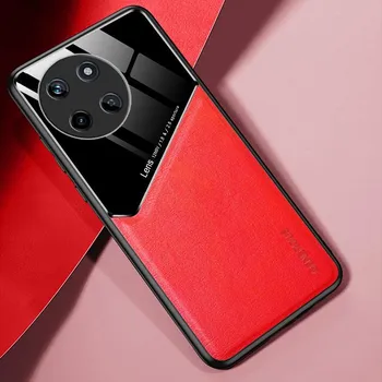 Роскошный чехол для телефона из искусственной кожи для Realme 11 4G, задняя крышка, силиконовый автомобильный держатель, противоударный чехол с полной защитой для Realme11 Coque For Realme 11 4G чёрный