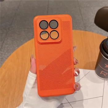 Полный чехол для рассеивания тепла с пленкой для объектива для Xiaomi 14 13 13T Pro Ultra Breathable Cooling Grid Hard PC Back Shell For Xiaomi 13 чёрный