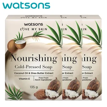 Питательное мыло холодного отжима Watsons Love My Skin, экстракт кокосового масла и масла ши, витамин Е, без агрессивных ингредиентов, 135 г. х 1/3 шт. 135 g.