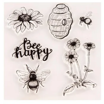 Прозрачные силиконовые прозрачные штампы с цветком Happy Bee для DIY Скрапбукинг альбом бумажная карта Honeybee