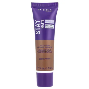 Rimmel London, Stay Matte, матирующая тональная основа с полным покрытием, оттенок 504 Deep Mocha, 1 жидкая унция (30 мл)
