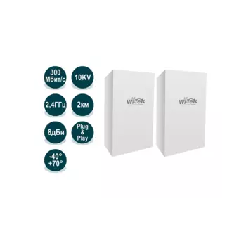 Точка доступа Wi-Tek WI-CPE111, LAN: 1x100 Мбит/с, 802.11a/b/g/n, 2.4 ГГц, до 300 Мбит/с, внутренних антенн: 1x8dBi, PoE, комплект 2шт. (WI-CPE111-KIT)