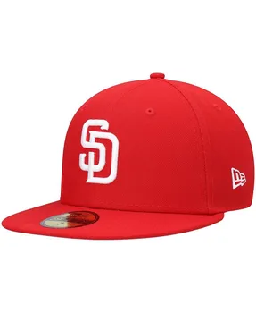 Мужская красная приталенная шляпа San Diego Padres Logo белая 59FIFTY New Era