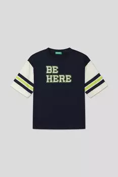 Футболка хлопковая с контрастными рукавами Benetton