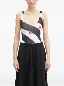 Боди Fiorucci в полоску с малиновым принтом, черный