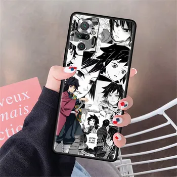 Luxury Black Phone Case For Xiaomi Redmi Note 11 10 9 8 7 Pro 9S 9A 9C 10s 8T K40 10C 10S Funda Cover Kimetsu Yaiba Demon Slayer Redmi K40