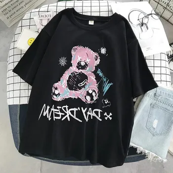 Kawaii женская футболка большого размера Y2k уличная одежда топы с принтом «Маленький медвежонок» готская женская футболка унисекс с коротким рукавом аниме футболка унисекс L