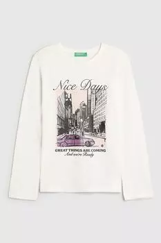 Лонгслив хлопковый с принтом Benetton