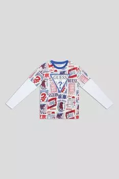 Лонгслив хлопковый с принтом и логотипом Guess