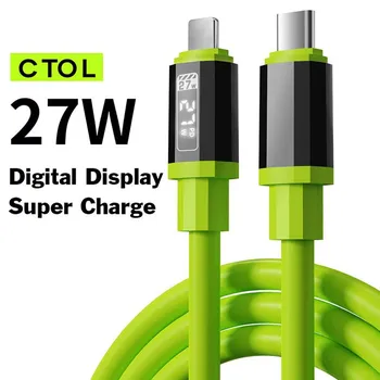 1,5 м 240 Вт кабель для быстрой зарядки с цифровым дисплеем Type-C на Type-C 6A кабель для суперзарядки Type-C на 8-контактный кабель для передачи данных для iPhone 16Pro Type-C to Type-C зелёный