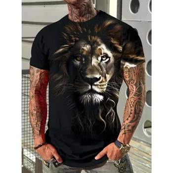 Animal Lion 3d Printed Men Tops Casual Short-Sleeved Simple Summer Round Neck S