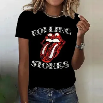 Rolling Stones Harajuku Funny Print Women T Shirt Short Sleeve O Neck Red T-shirt Ladies Tee Shirt Tops Clothes Camisetas 42528 Unisex S