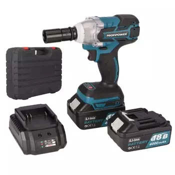 Аккумуляторный гайковерт ударный ProfiPower MKDTW-18V (330 нм, 2xLi-ion-18В, 4.0Ач, З/У, кейс, бесщеточный тип)