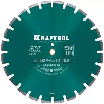 Алмазный диск Kraftool Laser-asphalt 36687-400, 400 мм (25.4/20 мм, 10х3.4 мм)