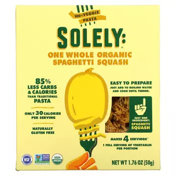 Solely, Цельные органические спагетти, 50 г (1,76 унции)
