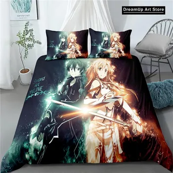 3D Print Fashion Anime Sword Art Online Bedding Set Boys Girls Twin Queen Full Size Duvet Cover Pillowcase Bed Adult Bedroom EU Single 90x200cm