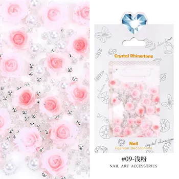 Rose Nail Art Trinket Three-Dimensional Flower Resin Size Pearl Steel Ball Mixed