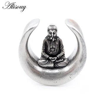 Alisouy 1PC 8-25mm Медный Будда Полукруг Седло Ушные Тоннели Заглушки Расширитель Растяжитель Измерители Серьги Пирсинг Украшения Для Тела 8mm серебряный