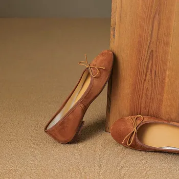 Krazing Pot Suede Butterfly-knot Round Toe Flats Осенние балетки Леопардовые туфли Мэри Джейн Летние туфли Женские осенние балетки больших размеров 34 серебряный