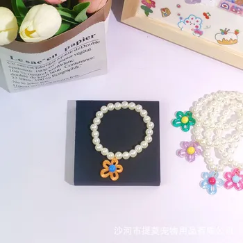 Домашняя кошка Немецкий котенок Собака Жемчужное ожерелье Ошейник Маленький Ароматный Камень Бант Кукла с Украшениями XS (neck circumference 15-20cm)