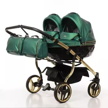 JUNAMA FLUO LINE DUO JDFL-02 Коляска детская 2 в 1 (кожа зеленый/короб черный/рама золото