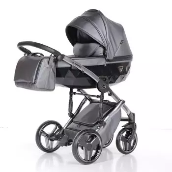 JUNAMA FLUO LINE JDFL-05 Коляска детская 2 в 1 (кожа серый/короб черный/рама серебро)