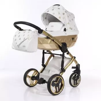 JUNAMA GLOW JGL-02 Коляска детская 2 в 1 (белая кожа/золото)